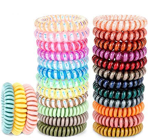 Color You Coiled Hair Ties, 27Pcs Spiral Hair Ties No Creas Plastic Hair Ties Spiral Colorful for Women Phone Cord Elastics Hair Ties Waterproof - Including Fluorescent, Matte and Candy Colors Series