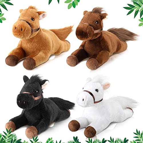 Skylety 4 Pcs Chinese New Year Horse Plush 8 Inch Horse Stuffed Animals Spring Festival Decorations Cute Plush Assorted Toy Brown Animals Gifts Party...