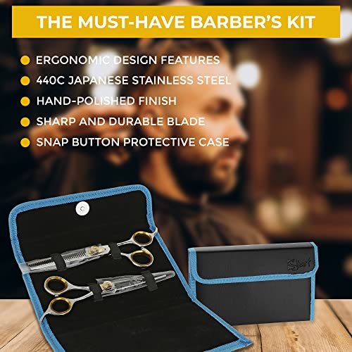 Sharf Gold Touch Barber Kit 6.5 Inch Straight Shears And 6.5 Inch, 30-Tooth Thinning Shears 440C Japanese Stainless Steel Professional Barber Scissors For Men And Women #TOP3