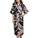 Produktbild Asskyus Lange Schlaf Robe Kimono Robe, Floral Satin Robe Pfau und Blüten Bademantel, Nachtwäsche (M, Schwarz)