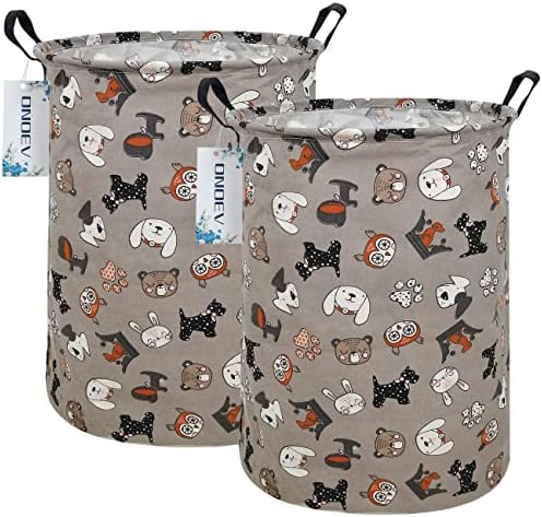 ONOEV 2 Pack Round waterproof laundry basket、foldable storage basket、laundry Hampers with handle、gift basket,suitable for children's room and toy storage (Animals)