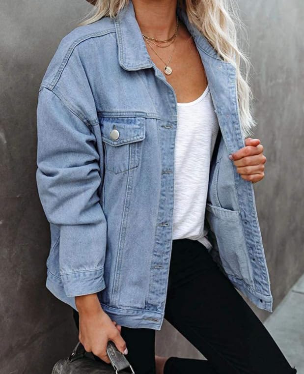 FUNSEED Women's Denim Jacket, Fashionable and Retro, Oversized Denim Jacket Women, Loose and Casual Versatile3