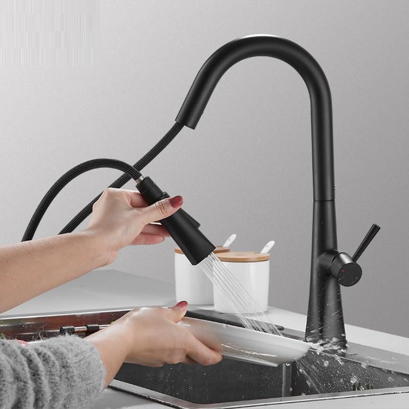 Grifo de fregadero negro para cocina que soluciona la limpieza 7