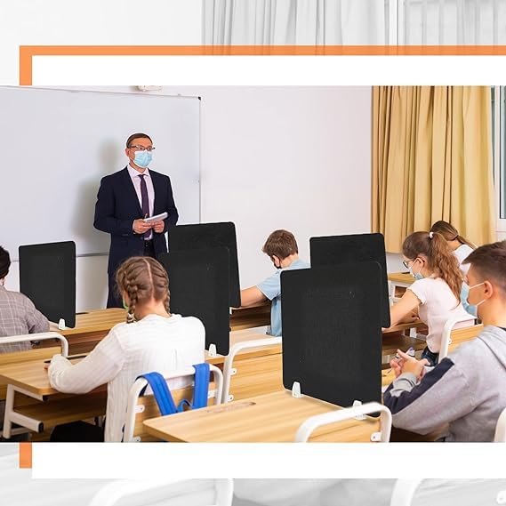 Image of Timber Acoustics Acoustic Desk Divider | Reduce Noise And Visual Distractions | Privacy Panels For Office - Classroom Soundproofing | Table Mounted (16 inch x 24 inch) (Black, Set of 6)