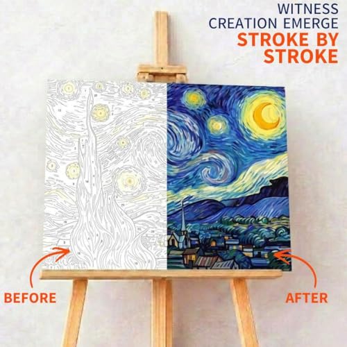 Image of Art Therapy Pcn26 Linen Canvas DIY Paint by Numbers Kit 15 x 20 Inch with 2 Set of Acrylic Oil Painting Colors with Brushes for Stress Relief & Home Decoration (Celestial Calm)