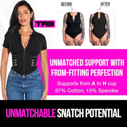 TA3 Short Sleeve Corsety Top - Summer Tops – Full Separating Zipper - Built-in Shelf Bra A to H Cup - Patented Construction4