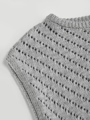 Image of CIDER Summer Short Sleeve Crop Sweater Vest Women Boat Neck Cut Out Tops | Cinched Waist, Light Weight, Ribbed Knit Tops, Hollow Out Crochet Vest, Going Out Trendy Tee