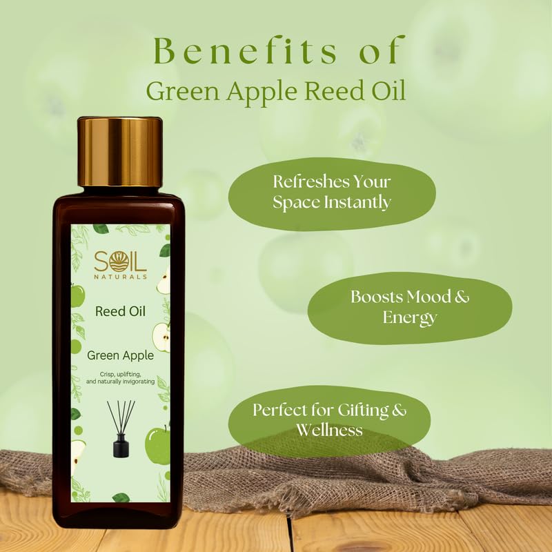 Image of Green Apple Reed Diffuser Oil 100 ml | Pure Natural & Undiluted Essential Aroma Oil | Long-Lasting Fragrance for Home, Office, Spa Reed Tealight Diffusers | ISO & GMP Certified
