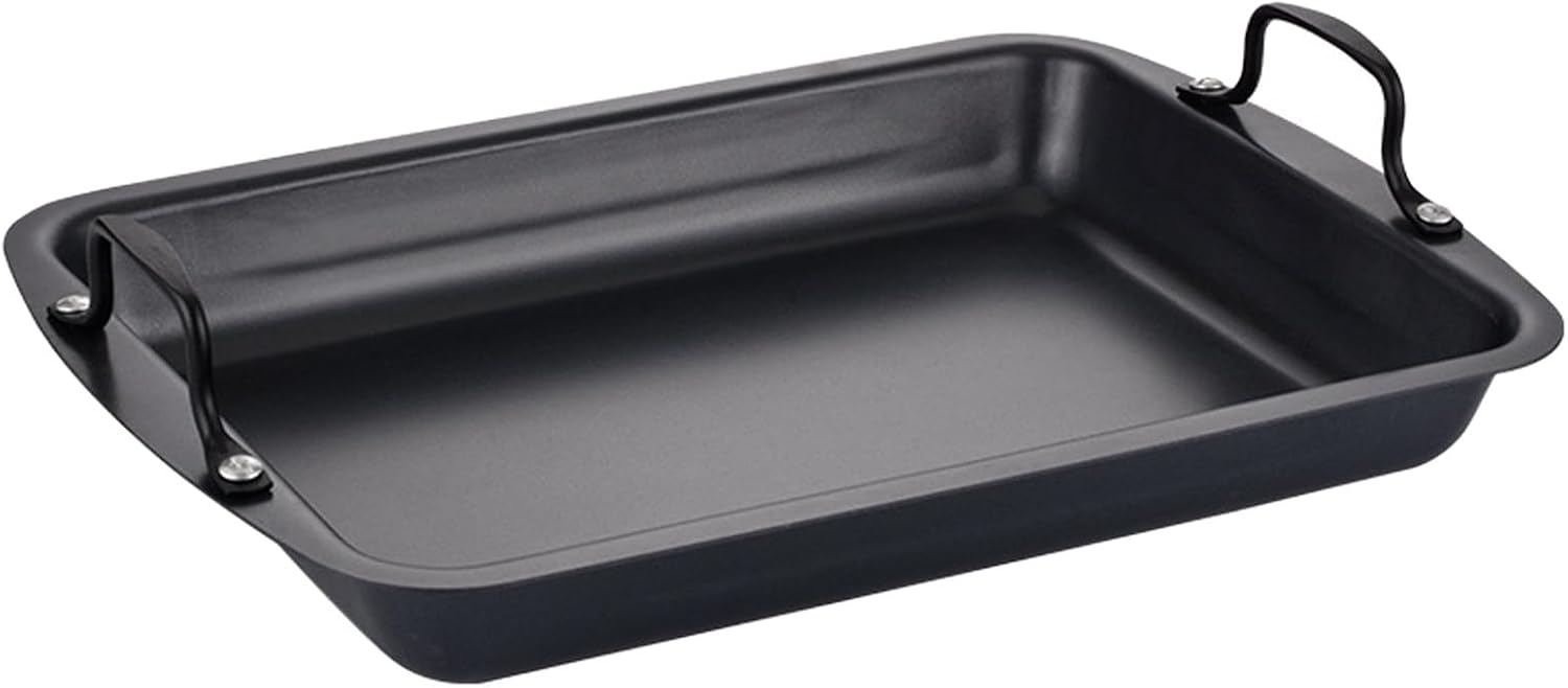 Rectangular Grill Pan for Fish - Non-Stick Roasting Baking Tray with Handle for Vegetables Steak Barbecue - 15.8x11.2x3.5" Stainless Steel Flat Induction Griddle