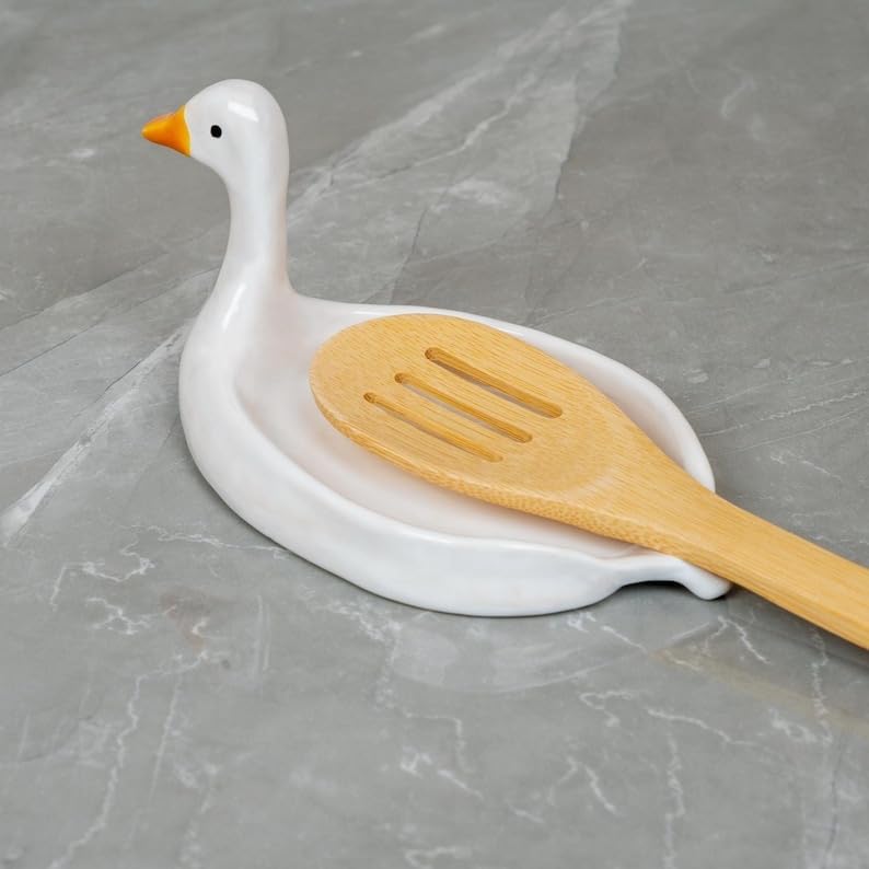 Goose Spoon Rest - White Duck Ceramic Kitchen Decor