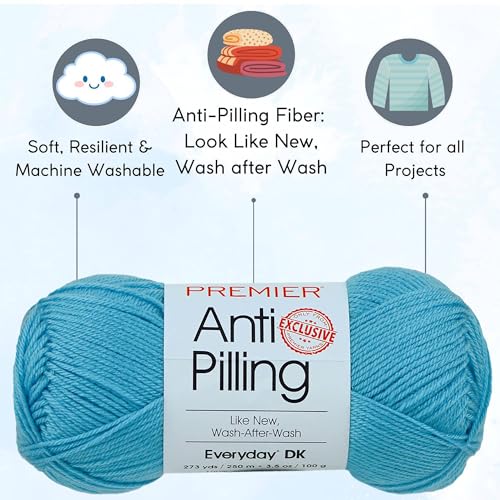 Image of Premier Yarns Anti-Pilling Everyday DK Turquoise 1107-73 (6-Skeins-Same Dye Lot) DK Light Worsted #3 Anti-Pilling Acrylic Yarn for Crocheting and Knitting with Project Bag