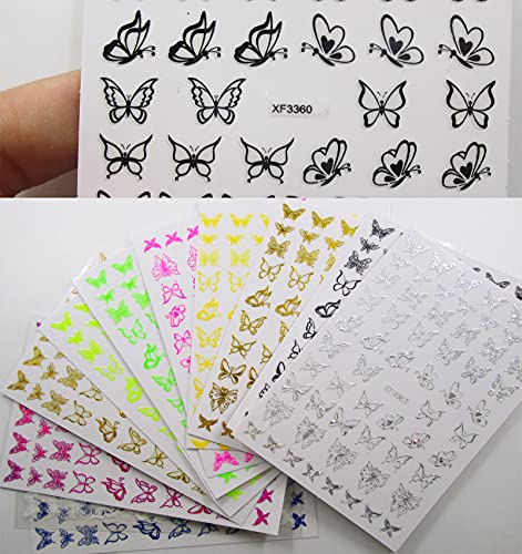 12 Sheet 3D Butterfly Nail Art Sticker Holographic Neon Butterflies Adhesive Nail Stickers Decals Manicure Diy Fingernails Tattoo Decor For Women Girls Kids (Butterfly) #TOP6