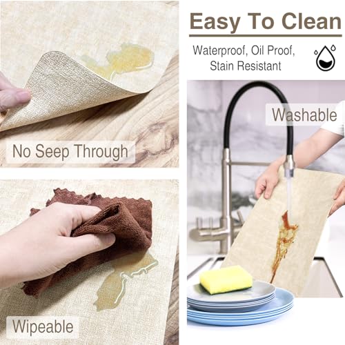 Faux Leather Placemats Set of 6, Heat Resistant Wipeable Washable PVC Place Mats, Reversible Waterproof Oil Proof Table Mats for Kitchen Dining Party Indoor Outdoor, 12" x 17", Beige