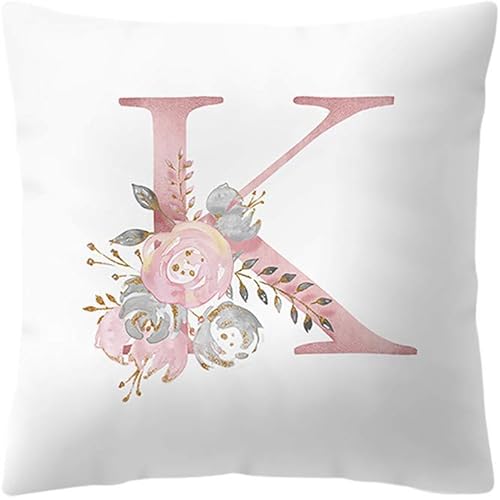 Sagton English Alphabet Print Throw Pillow Covers,Simple Soft Cushion Case with Hidden Zipper, for Sofa Kids Room Bedroom Car Decoration Standard Size 18X18 (K)