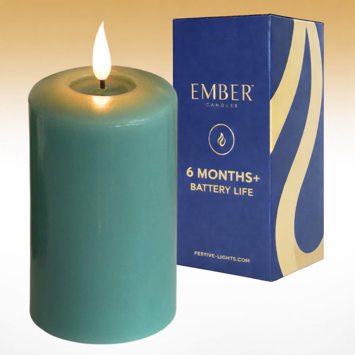 Festive Lights Ember™ Battery Signature Sage Green Candle12.5Cm from B&Q