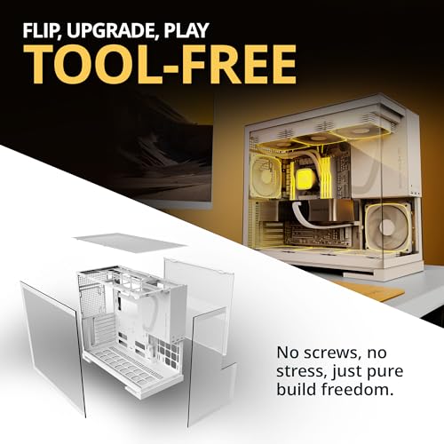 Image of Geometric Future M5 Tempered Glass Mid Tower, E-ATX /ATX Gaming Case, 1.2mm Steel, Type C, Toolless Panels, Support 420 /360 Radiator, Dual-Chamber, White, GEO-M5-W