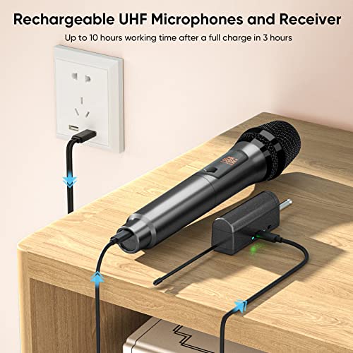 Saiyin Wireless Rechargeable Microphones,Uhf Handheld Dynamic Mic Karaoke System With Microphone And Receiver, 200 Ft Range, 1/4’’＆1/8’’ Output For Amplifier, Pa System, Party Singing, Karaoke #TOP1
