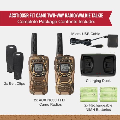 Image of Cobra ACXT1035R FLT CAMO Waterproof Walkie Talkies - Rechargeable, Floats, 22 Channels, Long Range 37-Mile Two-Way Radio Set (2-Pack)