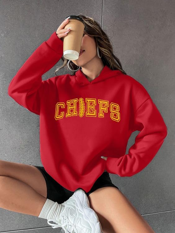 UNIQUEONE Game Day Sweatshirt Women Football Sweatshirts Football Mom Hoodie Touchdown Shirt Casual Crewneck Pullover Red - Image 3