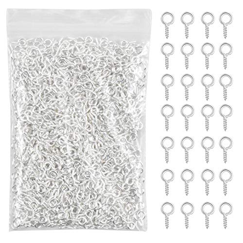 1000 Piezas Ojos Ganchos de Tornillo, Mini Ojo Tornillo Perno, Hembrillas Cerradas Pequeños, Gancho de Rosca de Metal para Manualidades, Bricolaje, Joyería, Decoración, Colgante, 5 x 10mm (Plata)
