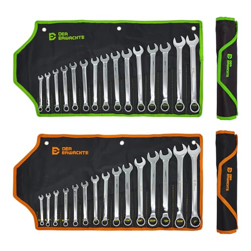 Image of Der Erwachte 30pc Combo Wrench Set SAE Metric 1 /4-1 8-22mm Storage Pouch | Made of durable Cr-V steel, dual open & box ends, sturdy build, for automotive maintenance and household repair