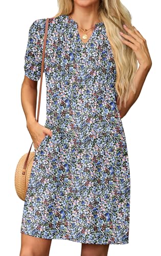 GRECERELLE Sommerkleid Damen Kurzarm V-Ausschnitt Etuikleider T-Shirt Minikleid Tunika Kleid Dresses for Women Leichte Kurze Freizeitkleid Strandkleid...
