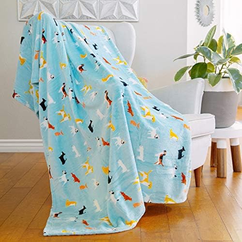 AVAFORT Velvet Plush Home Fleece Throw Blanket for Couch Sofa Bed, Warm Elegant Fuzzy Flannel Blanket for Kid Baby Adults or Pet, Lightweight Soft Cozy Warm Luxury Microfiber Blankets (Dog - Sky Blue)