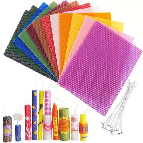Phinicco 12 Colors 8 X 10 Beeswax Sheets for Rolling Candle Beeswax Sheets for Candle Rolling Kit Candle Making Kit 12 pcs Multicolored