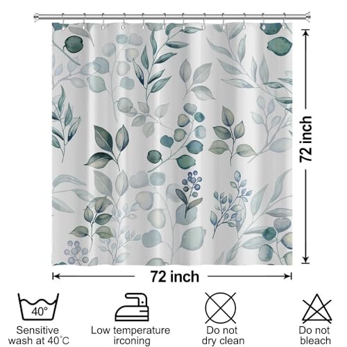 Rideau de douche en tissu imperméable eucalyptus vert bleu 183x183 cm