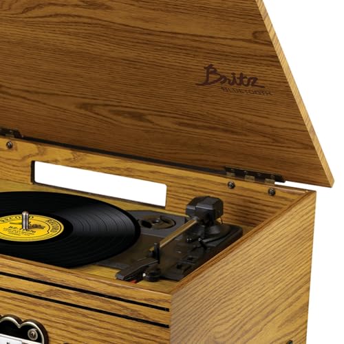 BRITZ Tourne-Disque Retro 2x50W- 33/45/78 Tours – USB SD/Bluetooth Radio FM/Lecteur CD/Cassette – 2 HP Stéréo – Bois - Les Beatles, Paul McCartney, John Lennon, RIngo Starr, George Harrison BRITZ Tourne-Disque Retro 2x50W- 33/45/78 Tours - USB SD/Bluetooth Radio FM/Lecteur CD/Cassette - 2 HP Stéréo - Bois – Image 4