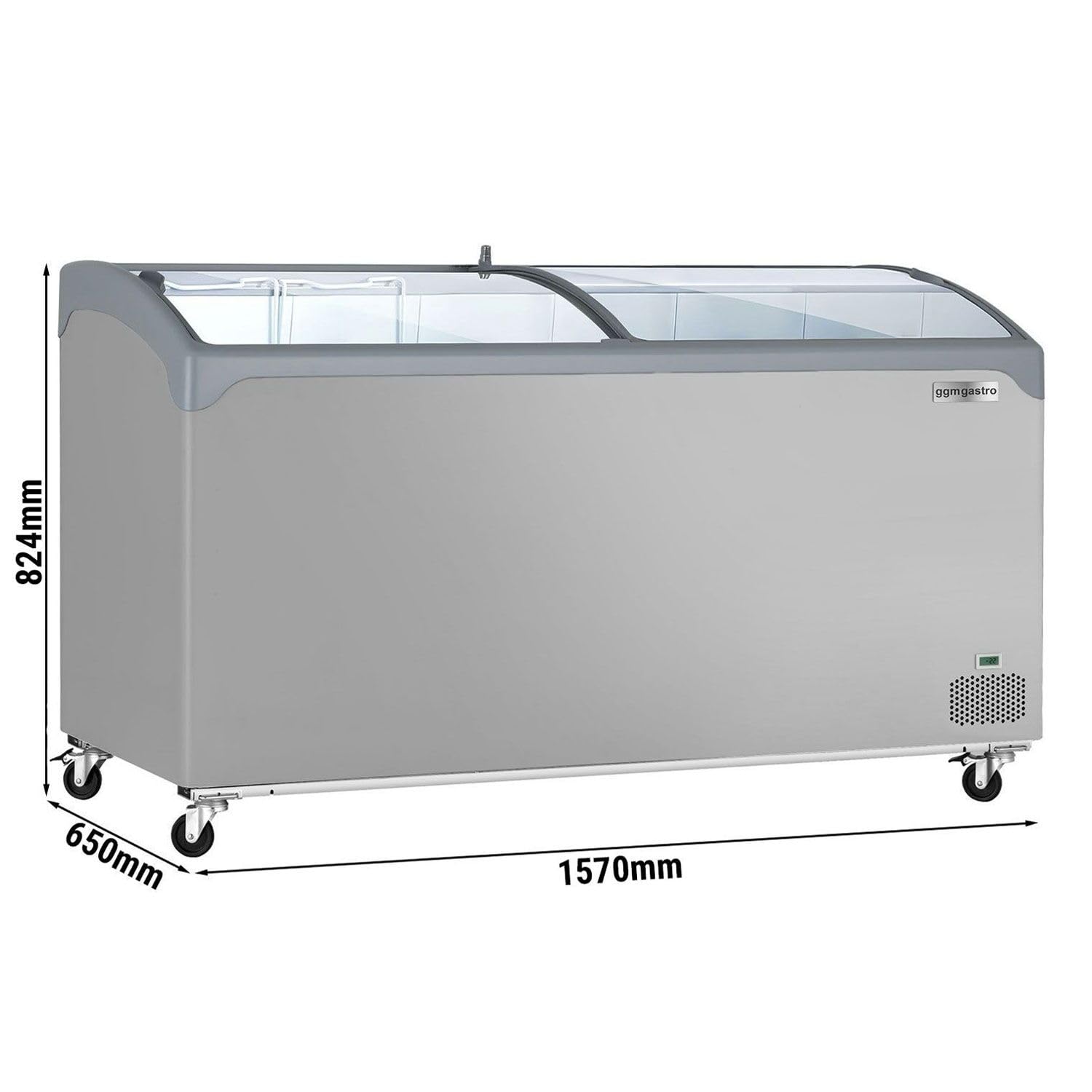Tiefkühltruhe - 1570x650mm - 352 Liter - Mit Glasschiebedeckel | Ideal für den Dauereinsatz, gehärtetes Sicherheitsglas, abschließbar, einfache Reinigung, inklusive Einhängekörben
