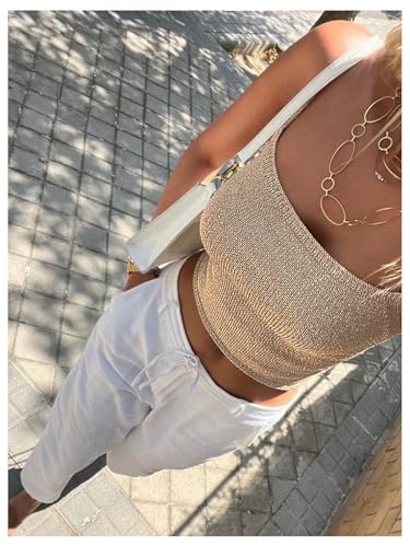 Floerns Women's Sexy Shiny Knitted Crop Cami Top Spaghetti Strap Slim Fit Shiny Sequin Night Out Camisole Top3