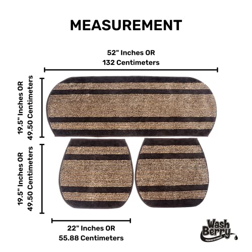 Image of Polyester Washable Car Seat Cover Non-Slip Mat Set of 3 for All Cars Sofa Pooja Aasan Use | Universal Size | Machine Washable Anti-Slip Car Mat for Front and Back Seats (Coffee Striped)