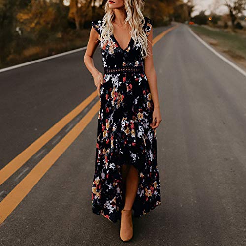 Aunimeifly Vestido feminino de verão com decote em V profundo, sexy, costas nuas, floral, vestido as