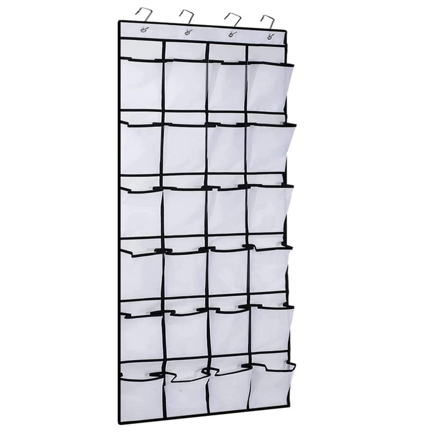 SKEIDO 24 Pockets Over the Door Shoe Organizer Hanging Shelf Shoe Rack Storage Stand Organiser Holder Hook,White