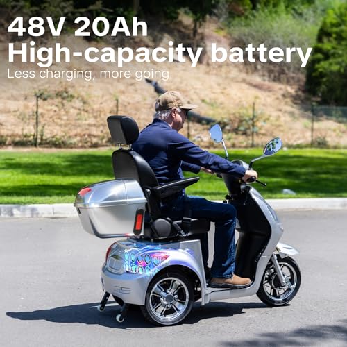Image of Heavy Duty 3 Wheel Mobility Scooters for Seniors & Adults 500lbs Capacity-800W Mobility Scooters 31 Miles Long Range, All Terrain Electric Powered Mobility Scooters Handicap Mobility Scooter (Silver)
