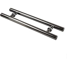Gate Hardware Push-Pull Heavy-Duty Stainless Steel Black Titanium Round Tube Handle Glass Door Handle Door Hardware for Office,Hotel,Shop,Home,Black-800600mm