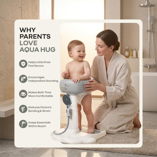 Image of R for Rabbit Fun Time Aqua Hug Bath Stand for Kids 9-36 Months | Baby Bath Stand with Adjustable Height, Anti-Skid Base & Shower Rack | Multipurpose Use for Bathing, Dressing & More (Metallic Grey)