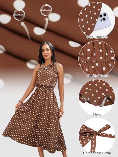 Image of ECOWISH Womens Summer One Shoulder Maxi Dress Casual Polka Dot Midi Dresses Sleeveless Long Pockets Sundress Beach Vacation