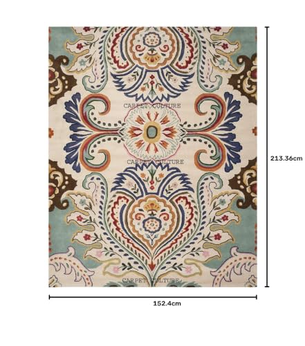 Image of Carpet Mahal Handmade Handwoven Tufted Made of 100% Soft Blended Wool Export Quality Carpets with 1 Inch Thickness (5x7 Feet) Color Multi