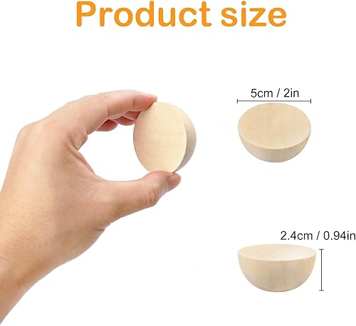 Miniatura 2 de 60 bolas de madera de 2 pulgadas, bolas de madera divididas, medias esferas de madera, bolas semicirculares, adecuadas para pintura, vidrio, varios