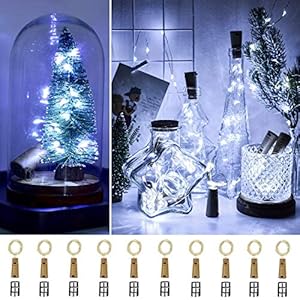 ooklee [10 Pack & 60 PC LR44 Batteries] Bottle Lights, 2m 20 LED Cork Lights for Wine Bottles, Copper Wire Fairy String…