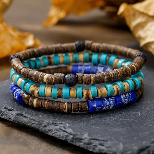 Pulsera elástica multicapas de cuentas de madera para mujer y hombre miniatura 3