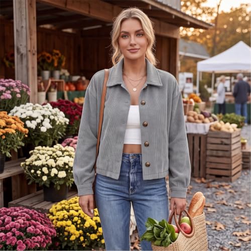 Gumipy Corduroy Jacket Women Button Down Crop Long Sleeve Fall Cardigans - image 4