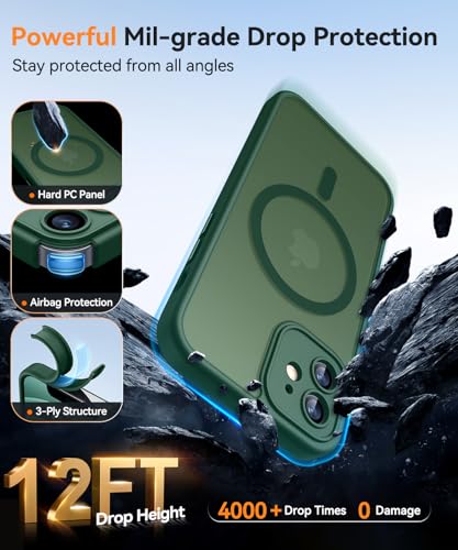 Image of CANSHN Magnetic for iPhone 12 Mini Case, Upgraded [Full Camera Protection] [Compatible with Magsafe] [Translucent Matte] Shockproof Protective Phone Case for iPhone 12 Mini 5.4 inch - Deep Green