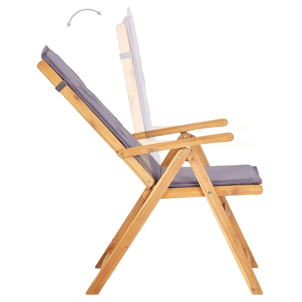 vidaXL 2X Madera Maciza Acacia Sillas Reclinables de Jardín con Cojín Mueble Tumbona para Salón Balcón Sillón Exterior Patio Cerca de Piscina Gris