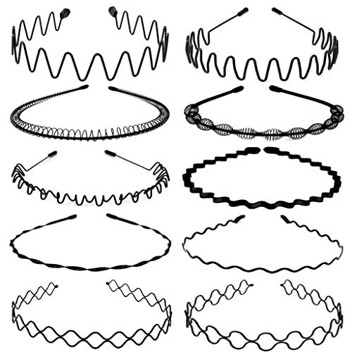 obmwang 10 Pieces Metal Hair Bands Unisex Spring Wavy Headband Men Women Hair Hoop Sport Non-Slip Headwear Hair Accessory