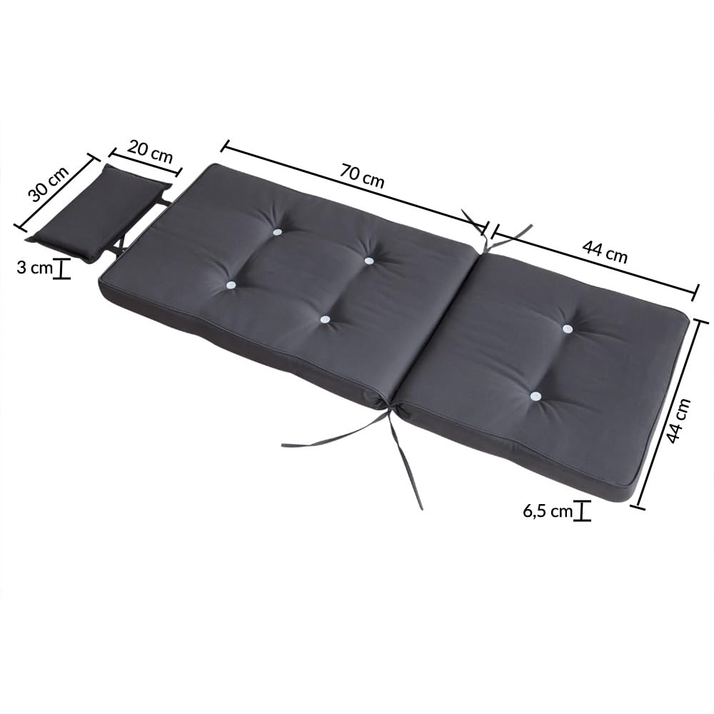 Detex 2X Coussins de Chaise de Jardin avec Dossier Haut Anthracite 118x45x7 cm Oreiller Appui-tête Amovible hydrofuges