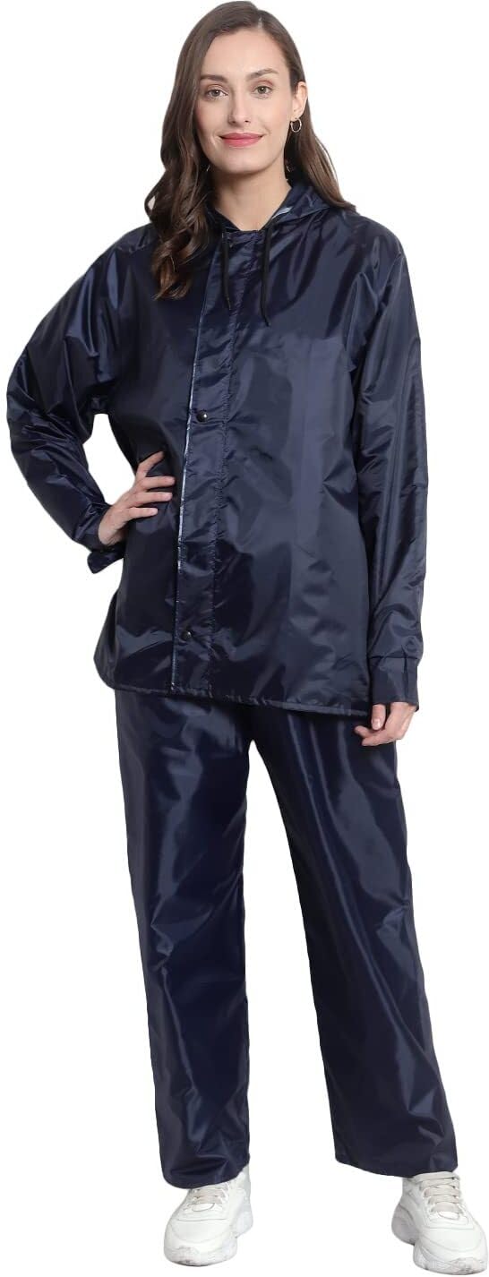 Casual Solid Women Raincoat (Women Raincoat_Navy_3XL)-image-0