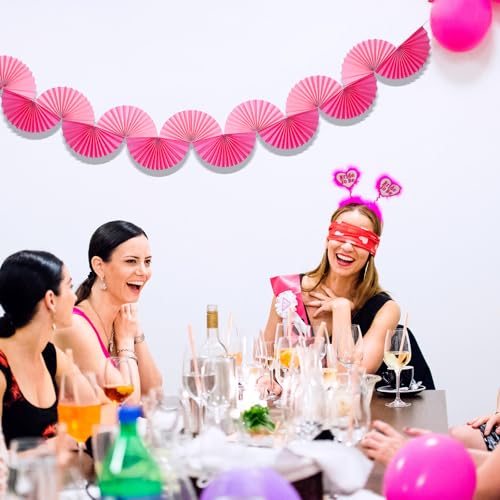 Image of Weekgrat 3 Pack Wedding Paper Fans Garland 15.6ft Colorful Background Ceiling Hanging Decorations Paper Garland Decorations Set for Birthday Party Supplies 3D Bachelorette Party Decoration(Pink)
